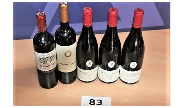 5 flessen diverse rode wijnen